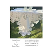 Salon Takımı 5 Parça Keten Masa Örtüsü Runner Seti Çeyizlik Kayla Model No 22252 Krem-gümüş Bzckh616 Çok Renkli