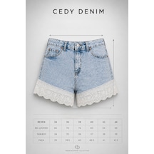 Cedy Denim Cedy Denım-kadın Kar Yıkama Paçası Fisto Güpür Detaylı Yüksek Bel Denim Jean Şort E7017