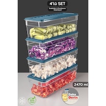 4'lü Derin Mikrodalga Uyumlu Organizer Set Düzenleyici Gıda Erzak Saklama Kabı 2470ml Mavi Mavi
