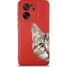Xiaomi Mi 13t İle Uyumlu Catface Tasarımlı Kırmızı Lansman Kılıf Çok Renkli