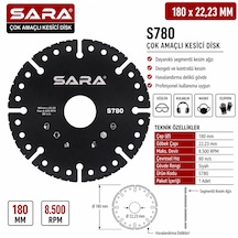 Sara S780 180 Mm Çok Amaçlı Elmas Kesme Diski Islak Ve Kuru Kesim, 22,23 Mm
