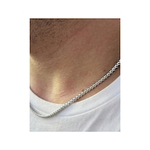 Erkek Çelik Kolye - 3mm Box Chain Zincir - Kararmaz Paslanmaz Çelik Kolye Gümüş - 881431331 Gümüş