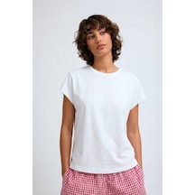 Markapia Kadın Yarasa Kol Basic Beyaz T-shirt