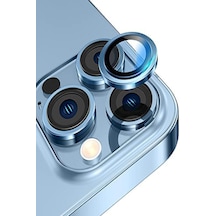 iPhone 13 Pro ile Uyumlu Alüminyum Alaşım Temperli Cam Kamera Lens Koruyucu - Mavi