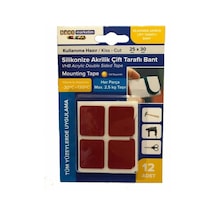 Silikonize Akrilik Çift Taraflı Bant Gri 12' Li 25mmx30mm Özel Kesim Kullanıma Hazır Bant Marketim