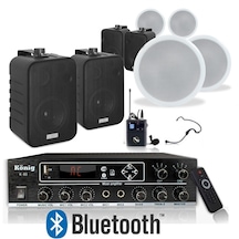8 Li Duvar Ve Tavan Hoparlörlü Yaka Mikrofonlu Bluetooth Anfi Ses Sistemi Seti