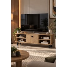 Sulorahome Bej Suntalam Tv Sehpası 136x44 Cm Açık Ceviz