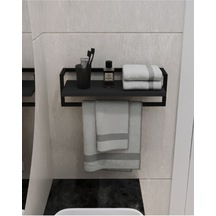 Aju Havluluk Antrasit Duvara Monte Raf Aksesuarlık Şal Askılığı Banyo Mutfak Düzenleyici Çok Amaçlı Raf Antrasit