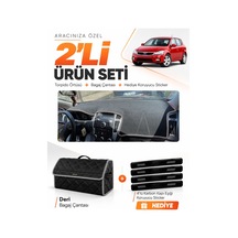 Kia Ceed 2006-2012 Uyumlu Torpido Örtüsü + Deri Bagaj Çantası + Sticker Seti - Siyah Gri