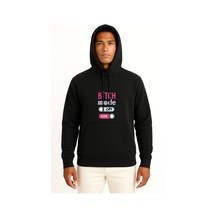 Kapüşonlu Bitch Mode On-off Göğüs Tasarımlı Unisex Sweatshirt Siyah