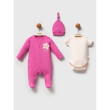 Moi Noi Baby Moi Noi 3lü Şapkalı Baskılı Tulum - Fusya Fuşya