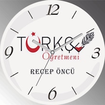 Kişiye Özel Türkçe Öğretmeni Çap 30cm Sessiz Akar Bombeli Gerçek Cam Duvar Saati Siyah