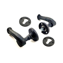 Antika Tarz Dekoratif Pirinç Rozetli Oda Kapı Kolu - 49 Mm, Oksit Tdrtr