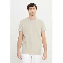AC&Co / Altınyıldız Classics Erkek Bej Pamuklu Slim Fit Dar Kesim Bisiklet Yaka Esnek Tişört Bej