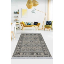 Gri Çerçeveli Dokuma Pamuk Tabanlı Kaymaz Kilim Klm179n11