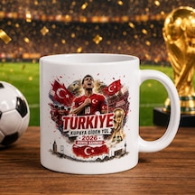 Bk Gift Türkiye Taraftar Temalı Dünya Futbol Kupası Tasarımlı Beyaz Kupa Bardak-3 Tek Yürek Milli Takım Ruhu