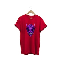 Anime Mor Kuru Kafa Baskılı %100 Pamuk Regular Fit Bisiklet Yaka Kırmızı T-shirt Kırmızı