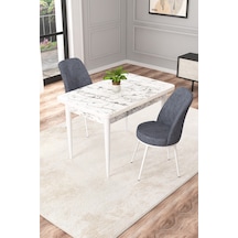 Rovena Raum Beyaz Mermer Desen 70x110 Sabit Mutfak Masası 2 Sandalye Füme 3610