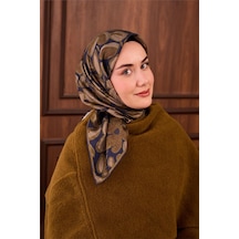 Silk Home Twill İpek Eşarp Lacivert Yeşil Vizon Papatya Desenli Tok Duruşlu 90x90 Çok Renkli