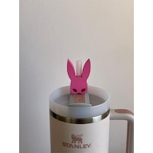 Cat Woman Maskeli Kulaklı Model Pipet Süsü Termos Uyumlu Quencher İle Uyumlu Pembe