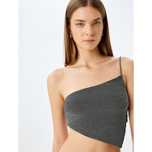 Koton Koton X İnji - Crop Simli Tek Omuz Asimetrik Kesim Slim Fit Bluz Gümüş 5wak60023fk Gümüş