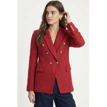 Ritnice Kadın Tovi Tüvit Dokulu Gold Düğmeli Asimetrik Kesim Astarlı Kırmızı Blazer Ceket