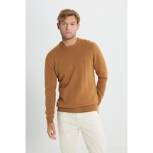 AC&Co / Altınyıldız Classics Erkek Camel Yünlü Dikişsiz Sıcak Tutan Standart Fit Normal Kesim Bisiklet Yaka Armürlü Triko Kazak CAMEL
