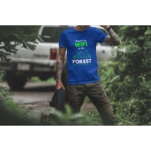 Outdoor Doğa Kamp No Wifi Tasarım Baskılı %100 Pamuk Regular Fit Mavi T-shirt Saks Mavi