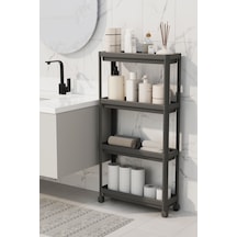 Mithra Life 4 Katlı Tekerlekli Slim İnce Siyah Banyo Mutfak Rafı Mıt1201