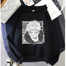 Anime Jujutsu Kaisen Itadori Sukuna Kapşonlu Sweatshirt Siyah
