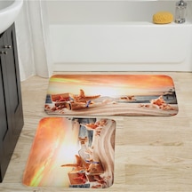 Rovigo Home Baskılı Kaymaz Taban 2'Li Banyo Paspas Takım Rvg5019-100x60-60x50 Çok Renkli