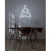 Yoga Yapan İnsan Figürlü Neon Tabela Beyaz