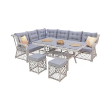 Serena X Rattan İki Puflu L Köşe Takımı Bahçe Mobilyası Takımı Diğer