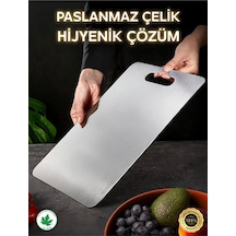 Paslanmaz Metal Çelik Kesme Tahtası Üst Düzey Kaliteli Antibakteriyel Yüzey 1 Adet Gri