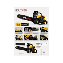 Pro Müller Pro Hava Soğutmalı Çift Egozlu 58 Cc Benzinli Ağaç Odun Dal Motorlu Hızar Bıçkı Testeresi Orman Motoru