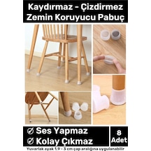 Premium Kaydırmaz Çizdirmez Mobilya Masa Sandalye Zemin Koruyucu Silikon Pabuç Ayak Kılıf 8 Adet