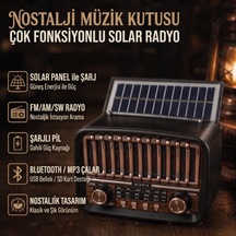 Büro Ev Ofis si İçin Nostalji Tema Solar Şarjlı Aux Bt Fm Radyo
