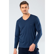 Cacharel 1334 Erkek V Yaka Uzun Kollu T-shirt - İndigo Indigo