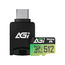 Agı Tf138 Microsdxc Hafıza Kartı 512 Gb, Adaptör Ve Okuyucu İle, 3'ü 1 Arada Microsdxc, A2, U3, V30, Drone/dashcam/kamera/telefon/anahtar/pc/tablet İçin 170 Mb/s'ye Kadar Okuma Hızı
