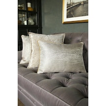 Kırlent Kılıfı Çizgili Desenli Jakarlı Dokuma Ve Kadife Kumaş Seti 45x45 35x50 Çift Taraflı Biyeli Vizon