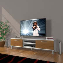 Decoraktiv Eko 140 Slm Dvd Krom Ayaklı Tv Ünitesi Tv Sehpası - Beyaz - Ceviz Beyaz - Ceviz