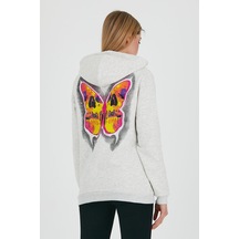 Kadın Kapüşonlu 3 İplik Sweatshirt Gri Melanj Kar Melanj