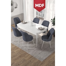 Canisa Concept Kor Serisi MDF 70x114 Açılabilir Mutfak Masası Takımı Beyaz Masa 6 Füme Sandalye