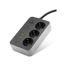 Lb Topraklı Termal Akım Korumalı Uzatma Kablosu Anahtarlı 3 Priz 2 Usb 1 Type-c 2 M Siyah Sh4626 Diğer