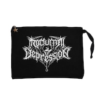 Nocturnal Depression Logo Siyah Clutch Astarlı Cüzdan / El Çantası