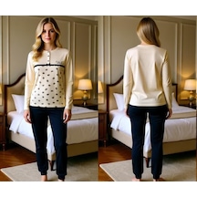 Kadın Pamuklu Vanilya Renk Pijama Takımı Al506 Krem