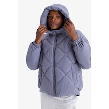 Defacto Defactofit Su İtici Oversize Fit Geniş Kalıp Kapüşonlu Fermuarlı Cepli Şişme Mont E9260ax25aupr492 Mor-pr492