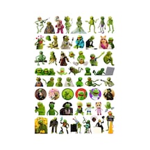 55 Adet Sevimli Kurbağa Sticker Seti - Etiket Seti Scrapbook Bullet Journal Yeşil