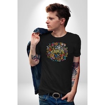 Turkiye Özel Karakterleri Unisex Unisex Siyah Organik Baskılı T-shirt Penye Yüksek Kalite Siyah