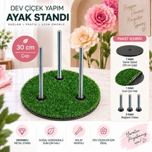 3lü Dev Metal Çiçek Standı - 30 Cm, Dekoratif Eva - Krapon Kağıt Çiçek Sunum Ayağı 3 Vidalı